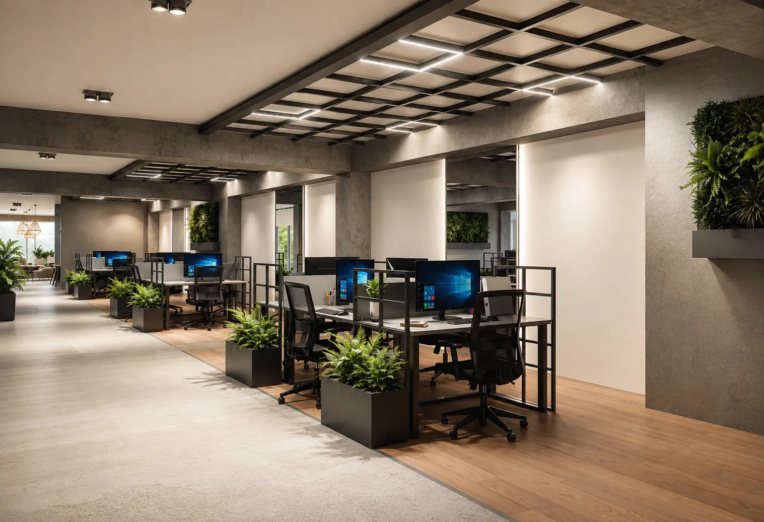 Área de puestos de trabajo diseñada para mezzanine administrativo