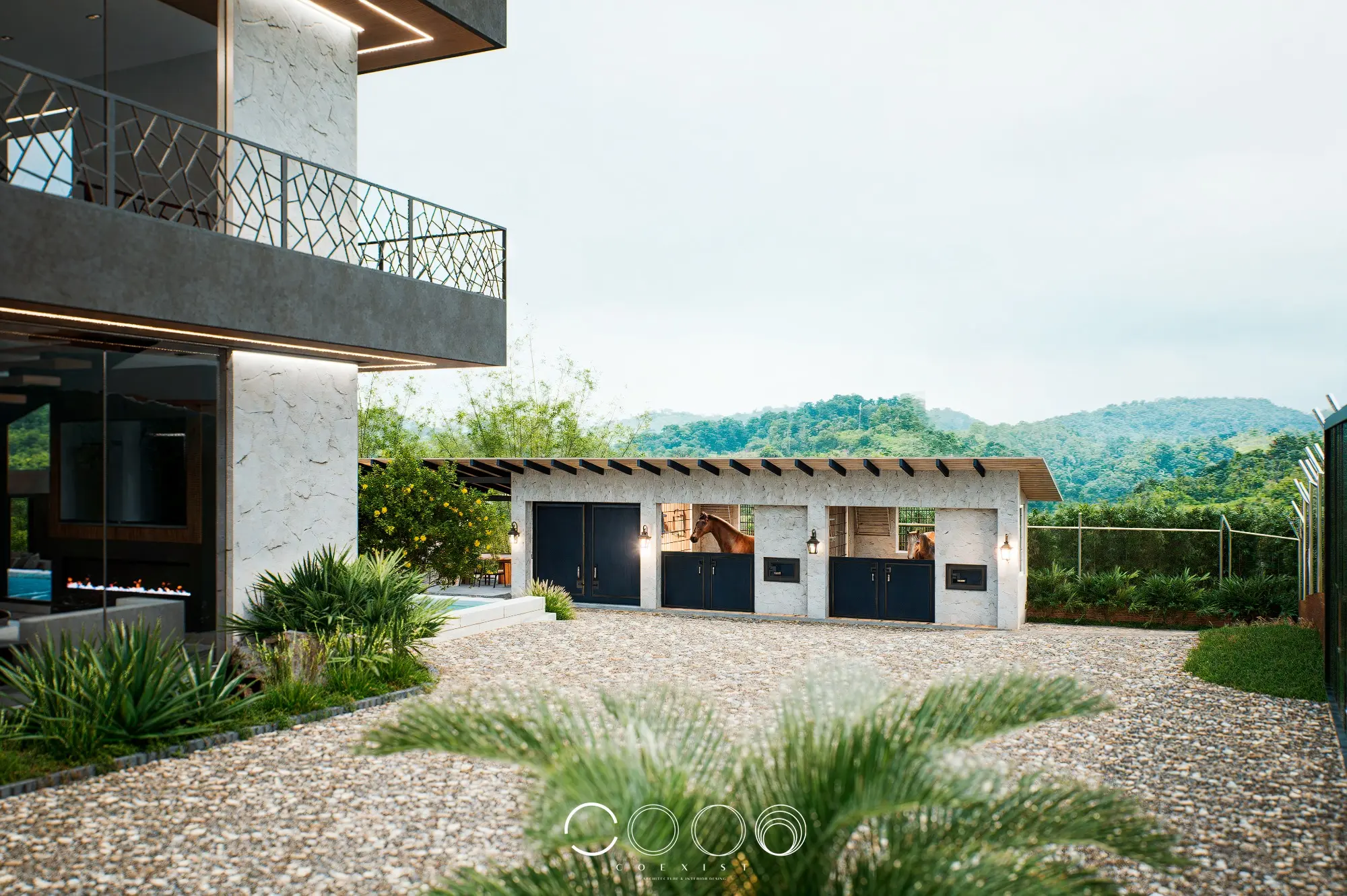 Volumen auxiliar independiente y espacio exterior del proyecto Casa M