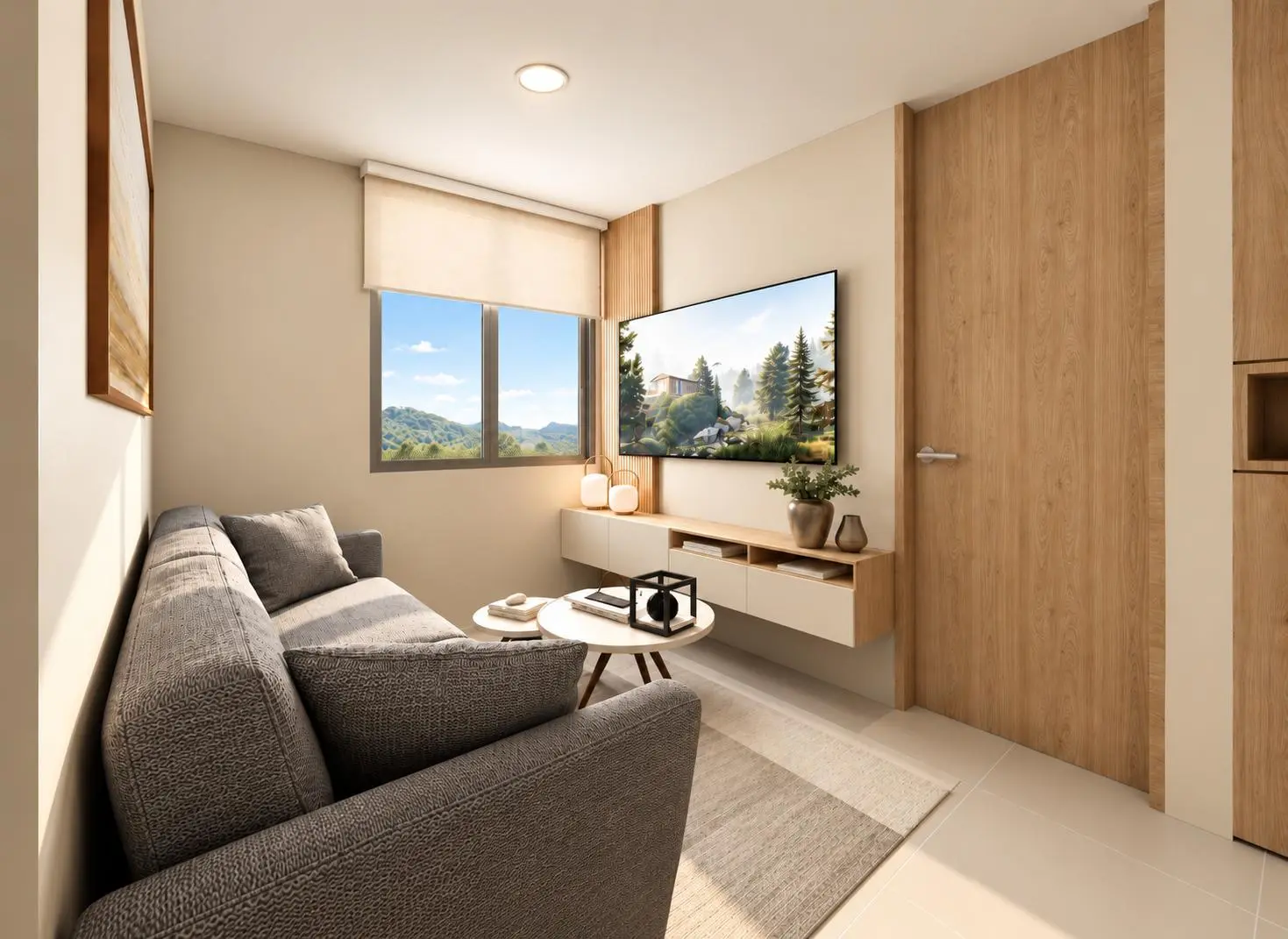 Visualización de sala de televisión del apartamento tipo 2 en Mirador 360