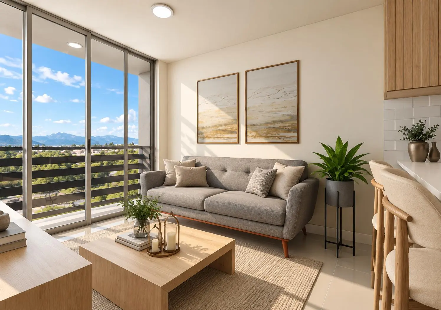 Sala con balcón y luz natural del apartamento tipo 1 de Mirador 360