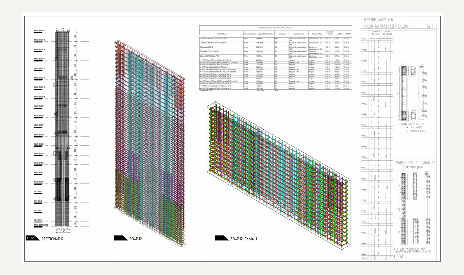 Vistas BIM y cuadros técnicos de cantidades de refuerzo