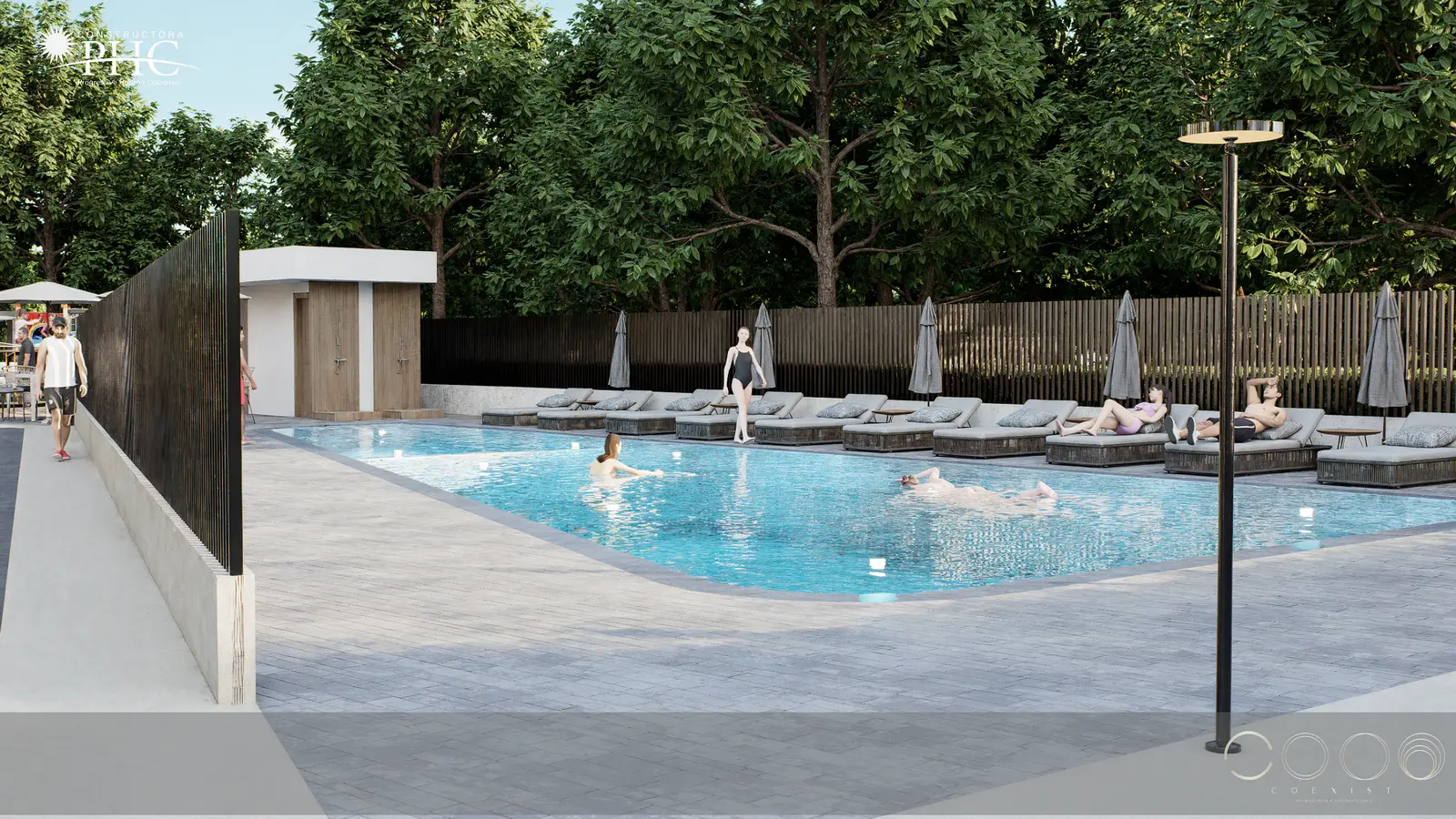Zona de piscina y espacios comunes de Praderas del Jaya