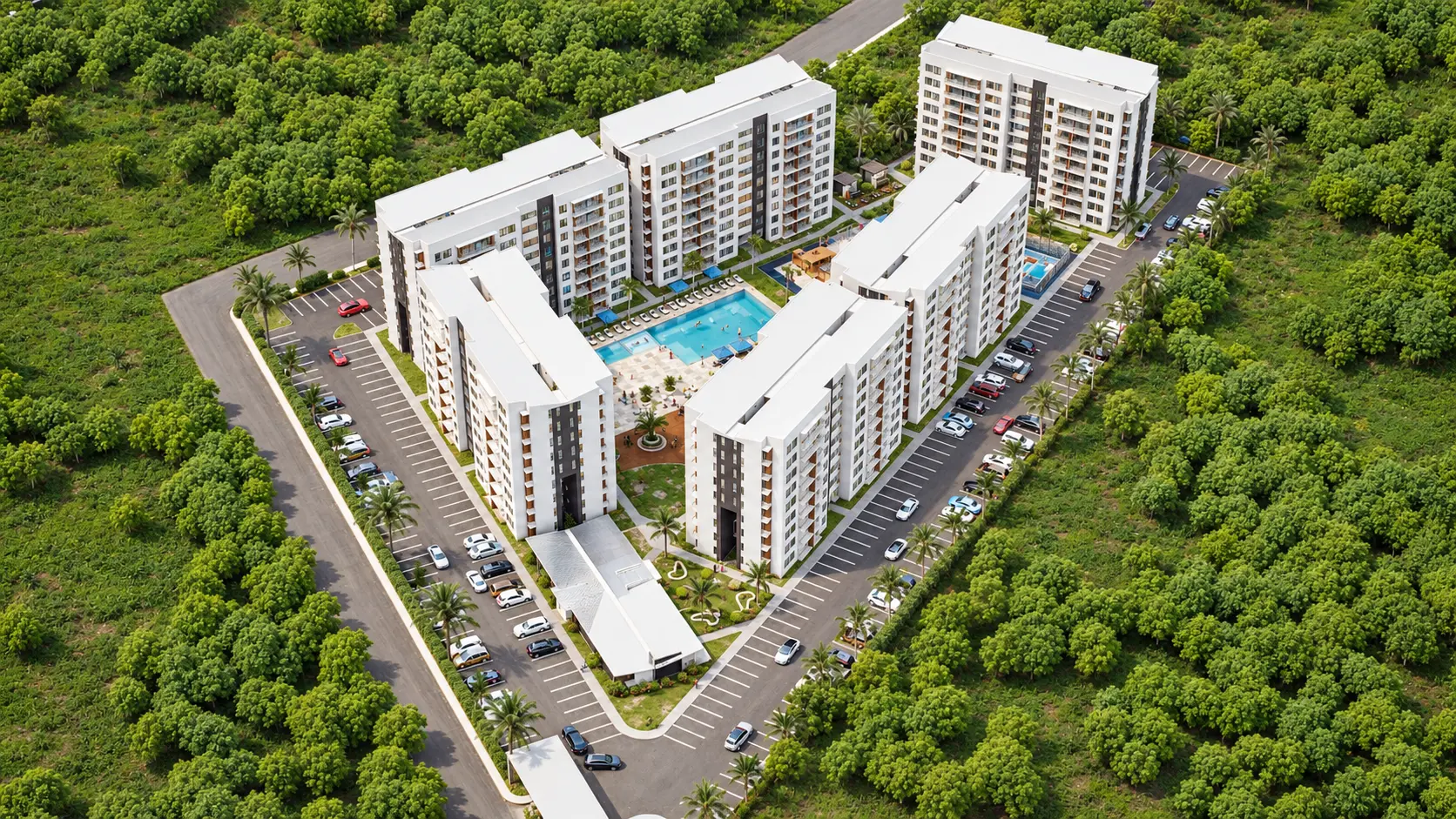 Vista aérea del conjunto residencial San Rafael en República Dominicana