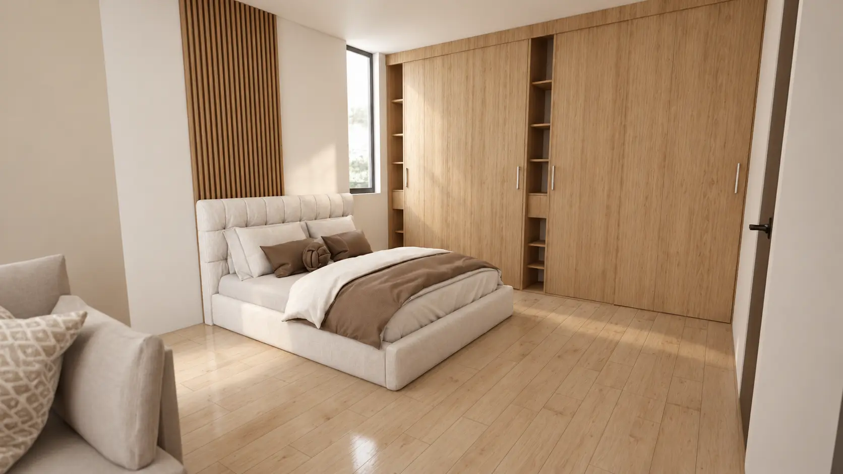 Dormitorio con carpintería integrada del proyecto San Rafael