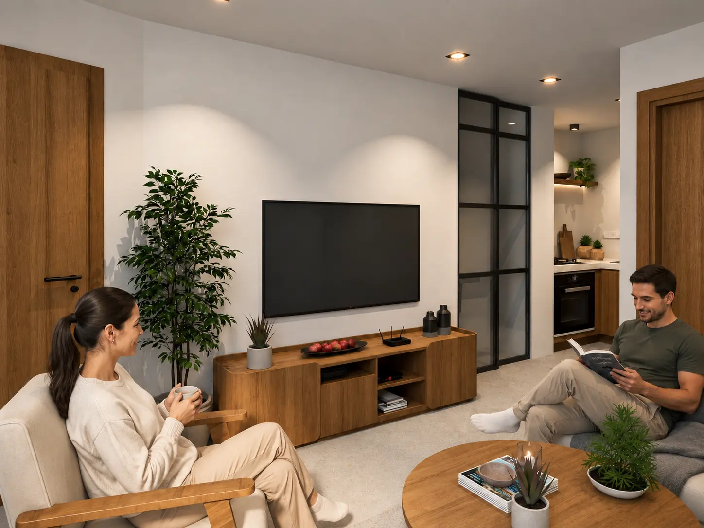 Zona de estar y mueble TV de un apartamento del proyecto San Diego