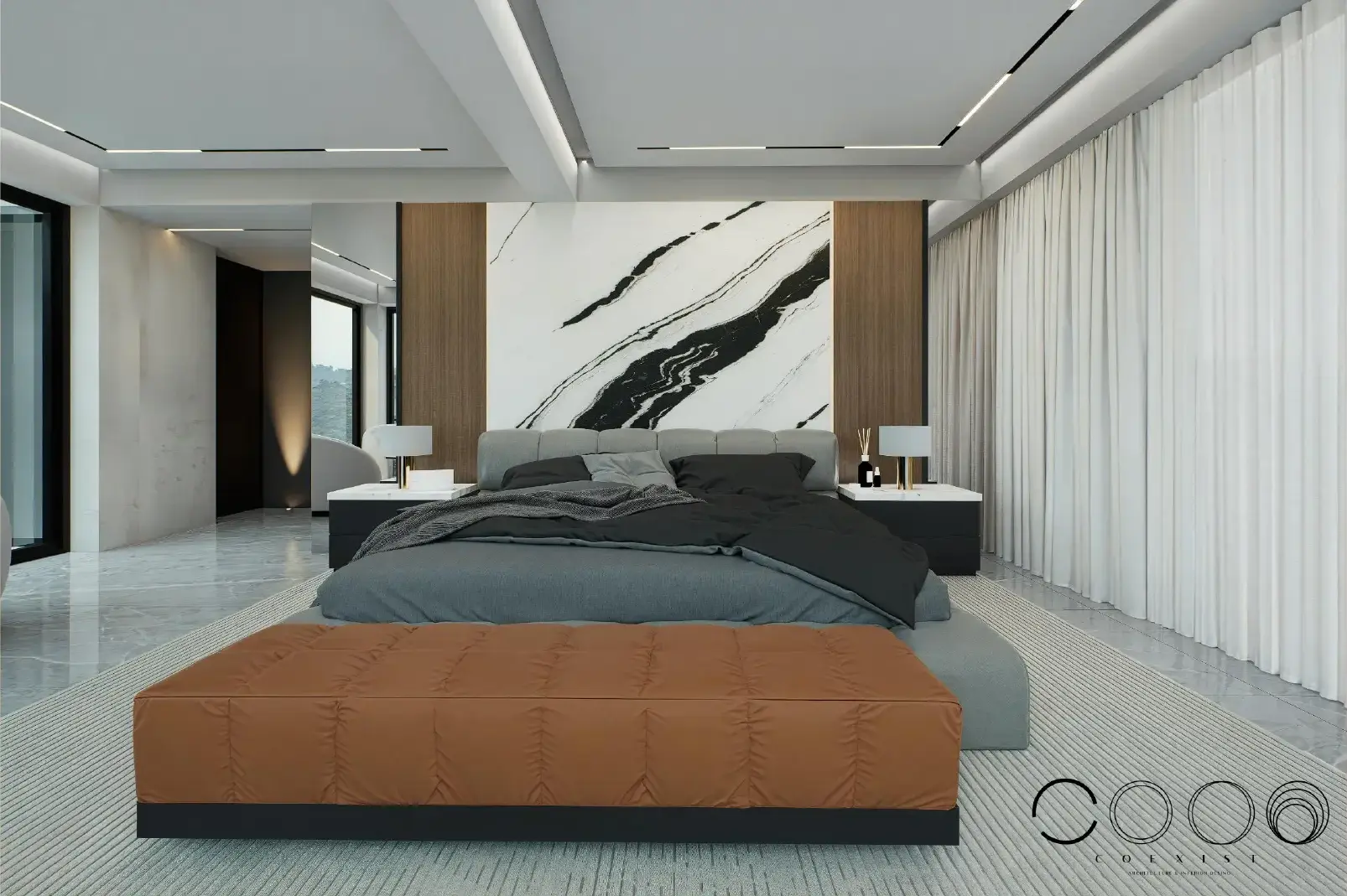 Interiorismo de alcoba principal de Casa San Martín