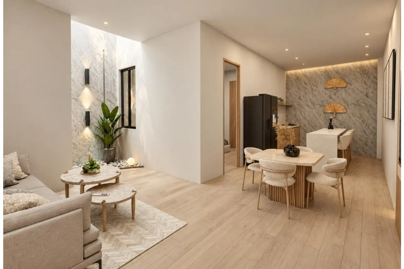 Diseño de sala y comedor del apartamento 101 de Casa Vijes