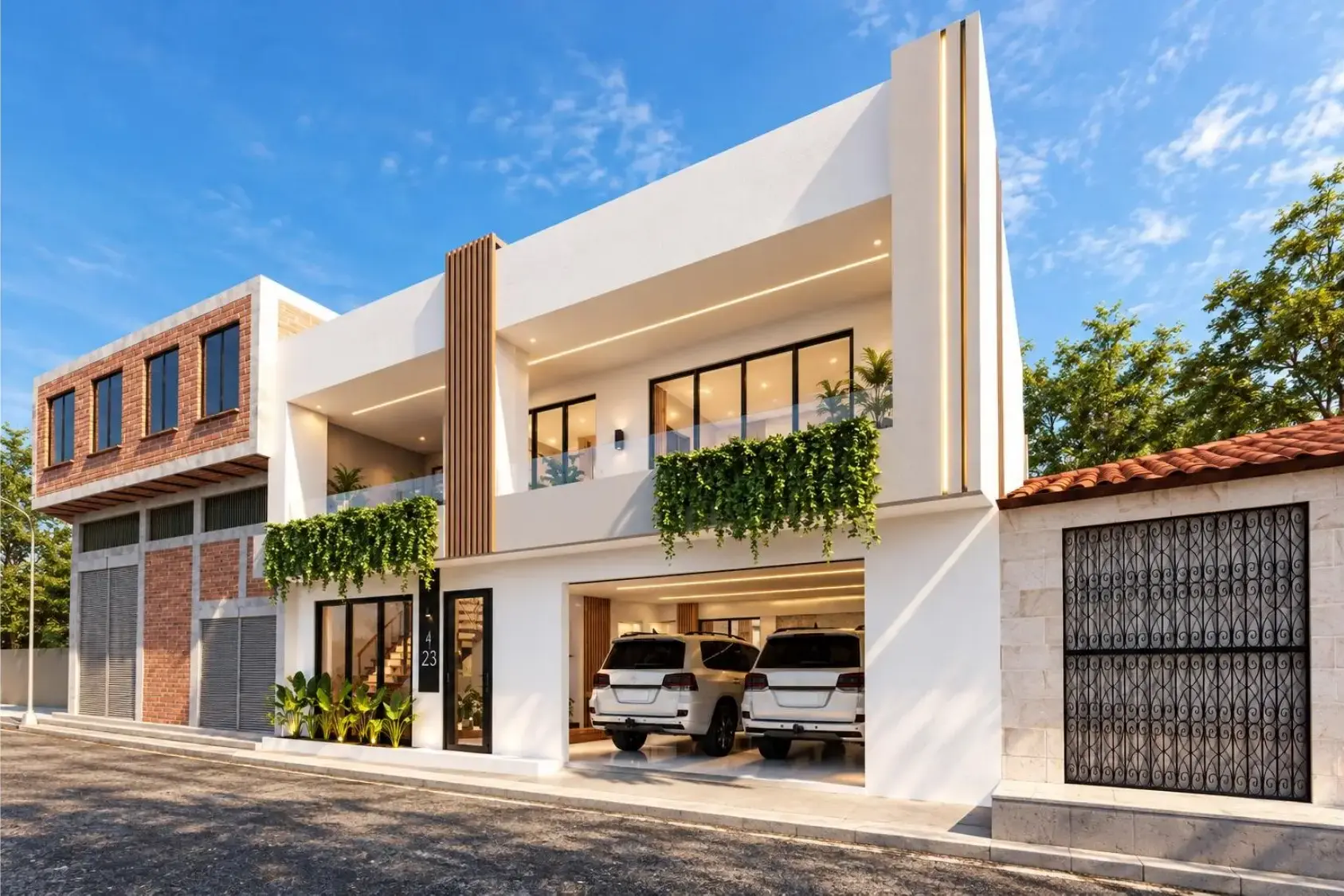 Segunda perspectiva de fachada de Casa Vijes y su entorno inmediato